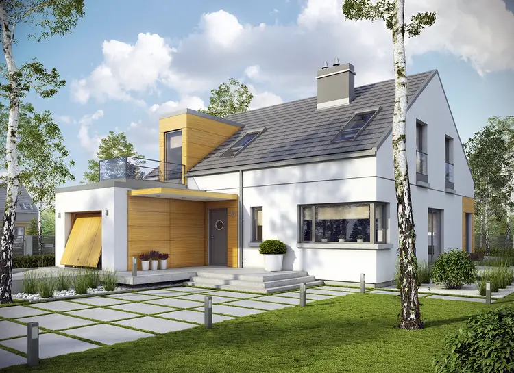 Proiecte de case moderne cu terasa deasupra garajului de la parter