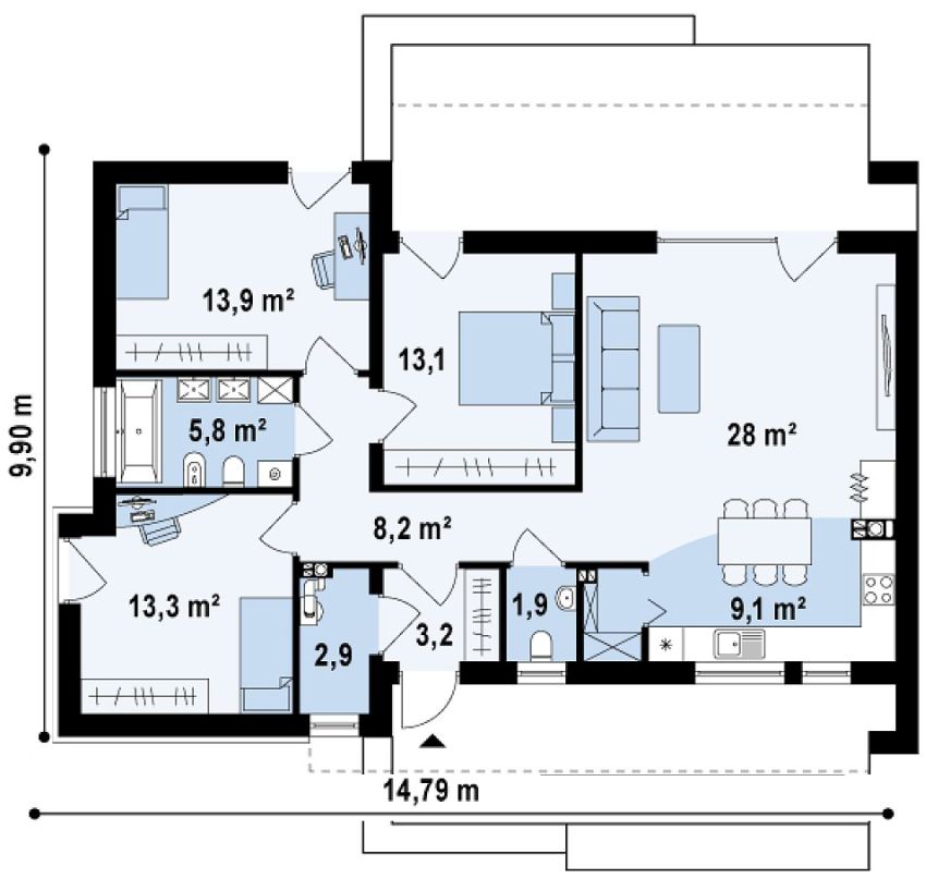 100 Square Meter House Floor Plan