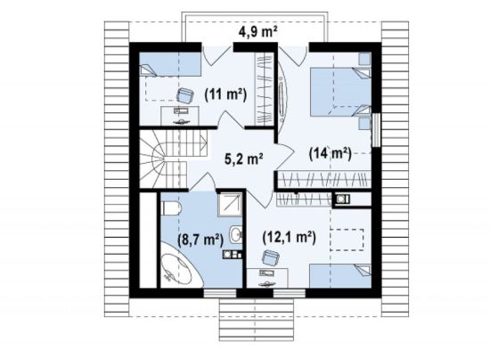 proiecte de case cu mansarda cu patru camere Four room attic house plans 4