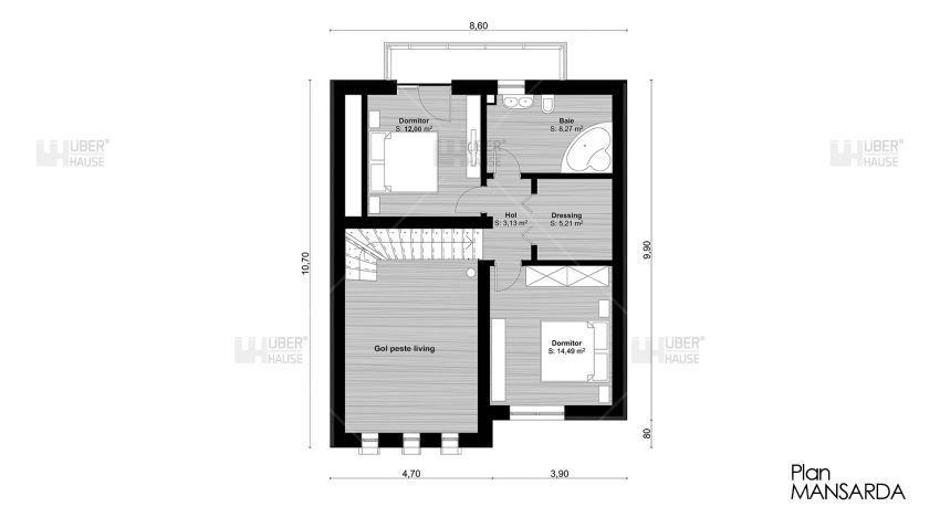 proiecte de case cu mansarda cu patru camere Four room attic house plans 8