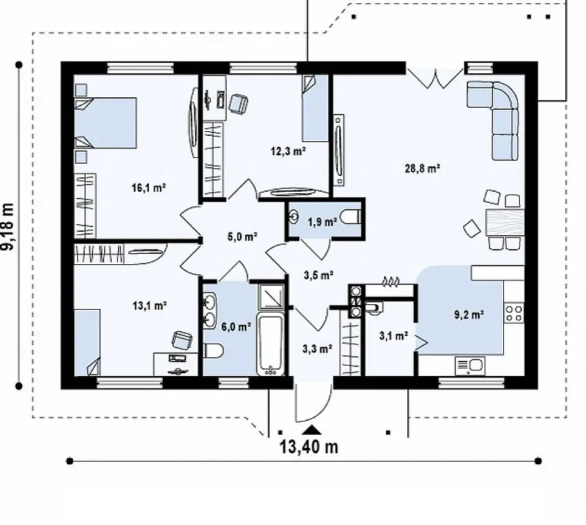 case pe un singur nivel sub 100 de mp Single floor houses under 100 square meters 3