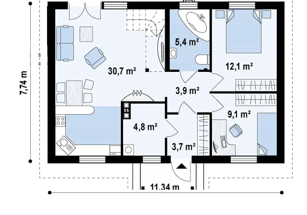 case pana in 100 mp cu 2 dormitoare