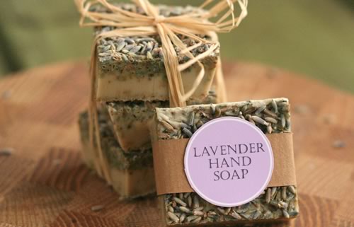 Homemade soap with lavender as a gift