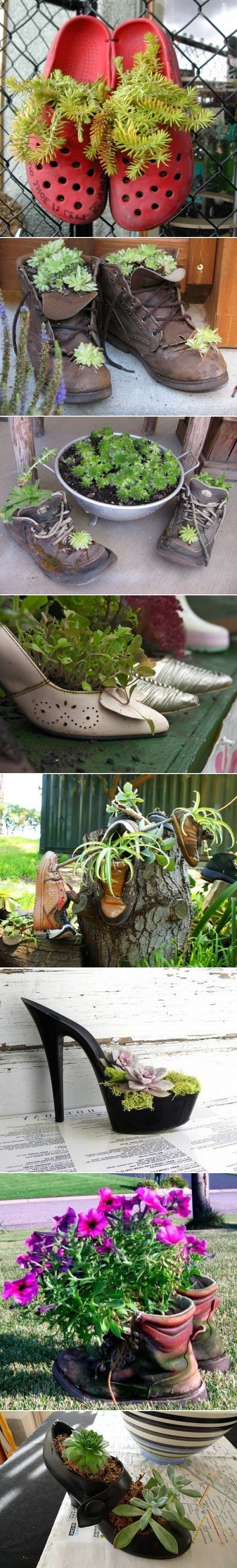 Shoe planters outside