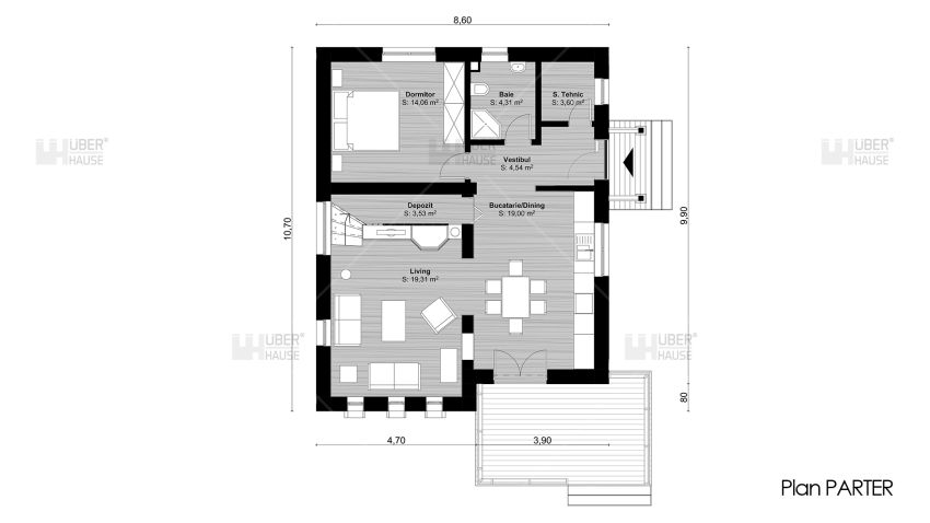 proiecte de case cu mansarda cu patru camere Four room attic house plans 7