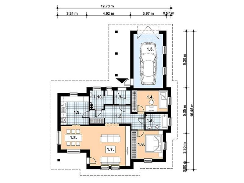 L-shaped one-story house plans
