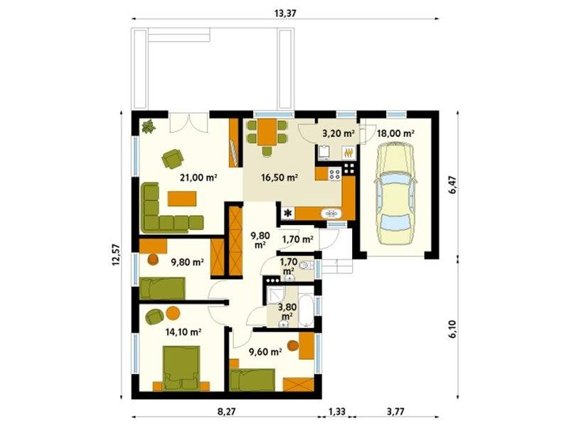 L-shaped one-story house plans