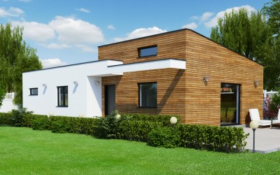 case cu lambriu exterior casă modernă cu acoperiș plat